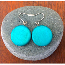 Turquoise Lucinda  Wooden Disc Hook Earrings