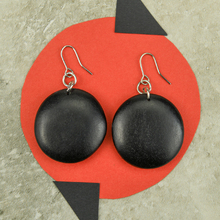 Black Rounded Wooden Disc Earrings