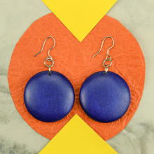 Cobalt Blue Rounded Wooden Disc Earrings