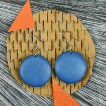 Denim Blue Rounded Wooden Disc Earrings