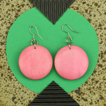 Flamingo Pink Rounded Wooden Disc Earrings