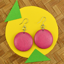 Fuchsia Rounded Wooden Disc Earrings