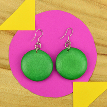 Moss Green Rounded Wooden Disc Earrings