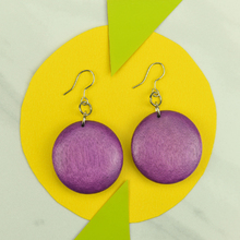 Plum Rounded Wooden Disc Earrings
