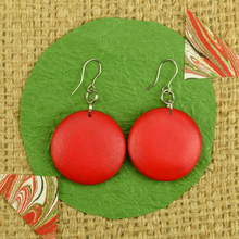 Red Rounded Wooden Disc Earrings