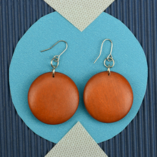 Suede Rounded Wooden Disc Earrings