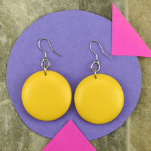 Sunshine Yellow Rounded Wooden Disc Earrings
