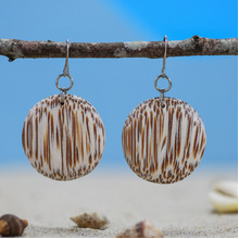 White Coconut Palmwood Rounded Disc Earrings