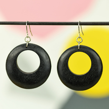 Black Round Cut Out Wooden Earrings
