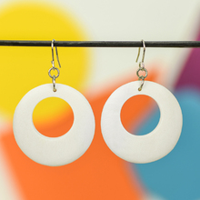 Bleach White Round Cut Out Wooden Earrings