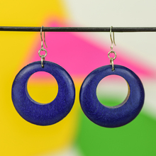 Cobalt Blue Round Cut Out Wooden Earrings