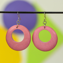 Dusty Pink Round Cut Out Wooden Earrings