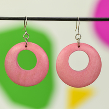 Flamingo Pink Round Cut Out Wooden Earrings