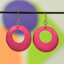 Fuchsia Round Cut Out Wooden Earrings
