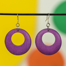 Plum Round Cut Out Wooden Earrings