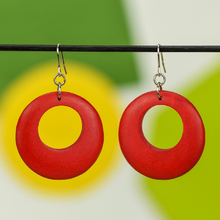 Red Round Cut Out Wooden Earrings