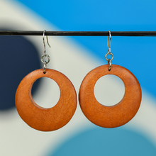 Suede Round Cut Out Wooden Earrings