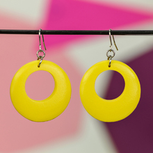 Sunshine Yellow Round Cut Out Wooden Earrings