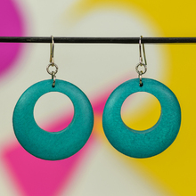 Turquoise Round Cut Out Wooden Earrings