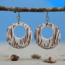 White Coconut Palmwood Round Cut Out Earrings
