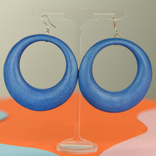 Denim Blue Large Gypsy Hoop Wooden Earrings