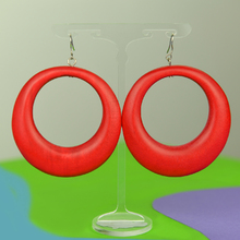 Red Large Gypsy Hoop Wooden Earrings