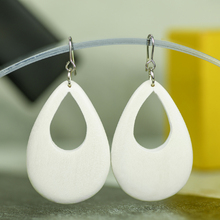 Bleached White Cut Out Drop Wooden Earrings