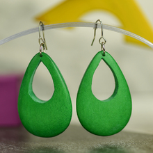 Moss Green Cut Out Drop Wooden Earrings