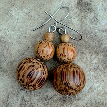 Natural Coconut Palmwood Grace Triple Baubles Wooden Earrings