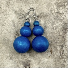 Denim Blue Grace Triple Baubles Wooden Earrings