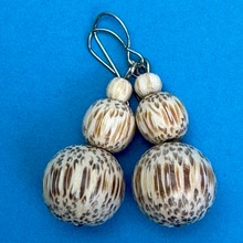 White Coconut Palmwood Triple Baubles Wooden Earrings