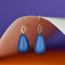 Denim Blue Wooden Teardrop Earrings