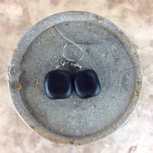 Black Single Wooden Nugget Hook Earrings