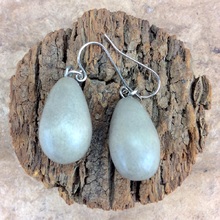 Shady Grey Wooden Teardrop Hook Earrings