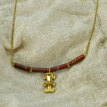 Ave Tairona Precolombino Gold Necklace with Jasper and Garnet Beads
