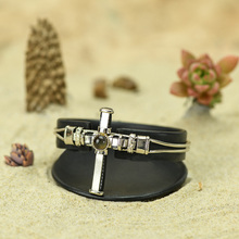 Smoky Obsidian with Alpaca Inca Cross Bracelet