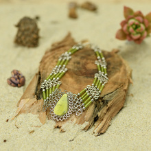Green Serpentine with Glass Beads and Alpaca Inca Bracelet