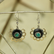 Chrysocolla Stone with Alpaca on Cow Horn Earrings