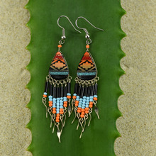 Hand Painted Ceramic Orange Blue Earrings