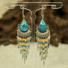 Chrysocolla with Alpaca and Bamboo Inca Earrings