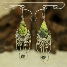 Green Serpentine with Alpaca Inca Earrings