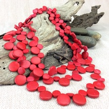Red Smarties 3 Strand Coconut Shell Necklace