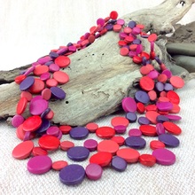 Red Fuchsia Purple Smarties 3 Strand Coconut Shell Necklace