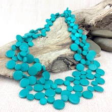 Turquoise Smarties 3 Strand Coconut Shell Necklace