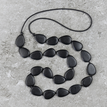 Black Flat Drop Long Wooden Necklace