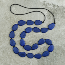 Cobalt Blue Stephanie Flat Wooden Drops Long Necklace
