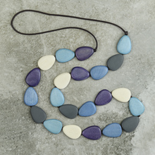 Riviera Blues Stephanie Flat Drops Long Wooden Necklace
