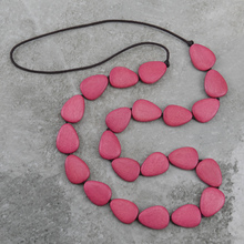 Tulip Pink Stephanie Flat Drops Long Wooden Necklace