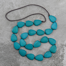 Turquoise Stephanie Flat Drops Long Wooden Necklace