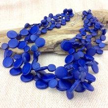 Electric Blue Smarties 3 Strand Coconut Shell Necklace